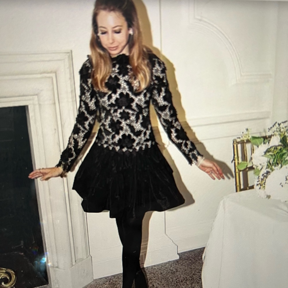 Antonio Melanie x Born on Fifth Gemma Lace Taffeta Mock Neck Long Sleeve Dress